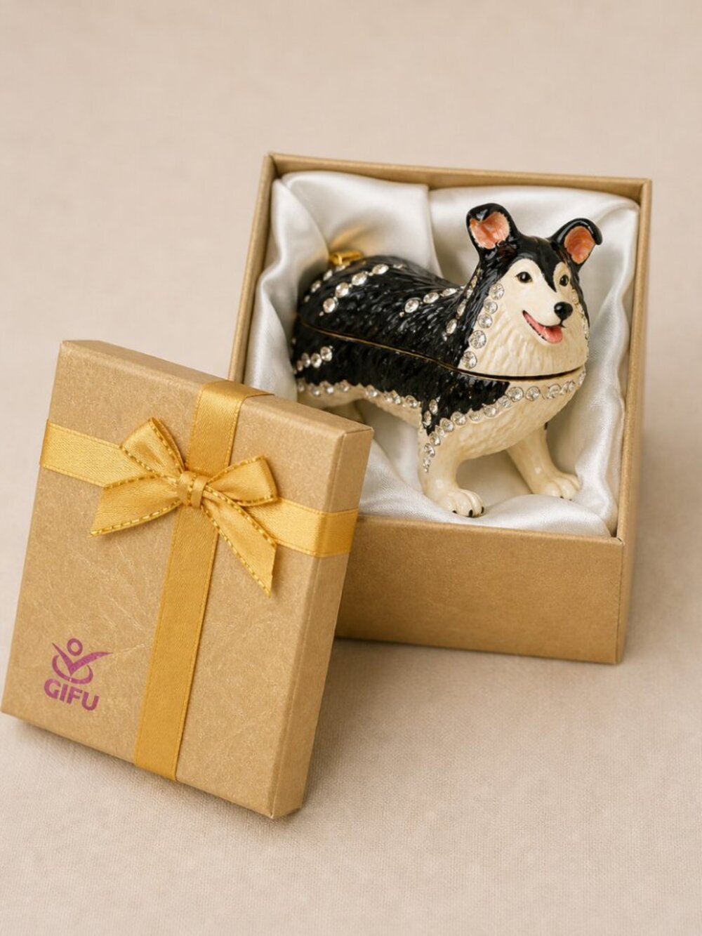 Standing Collie Trinket Box Figurine NIB 🐶